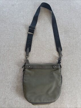 Olive Crossbody Shoulder Bag with Black Logo Strap